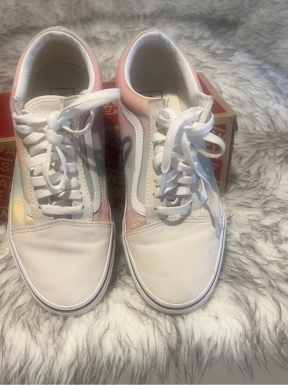 Vans Women’s Cream Sneakers with Pastel Rainbow Panels - Picture 5 of 8